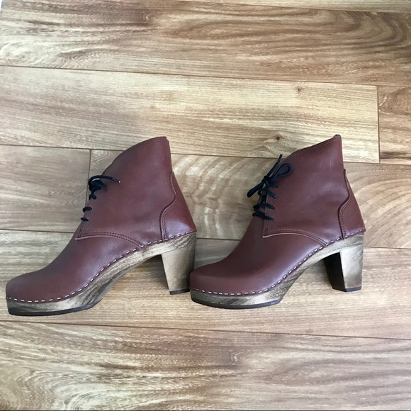 Maguba Leather Swedish Clog Lace Up Boots - Picture 3 of 5